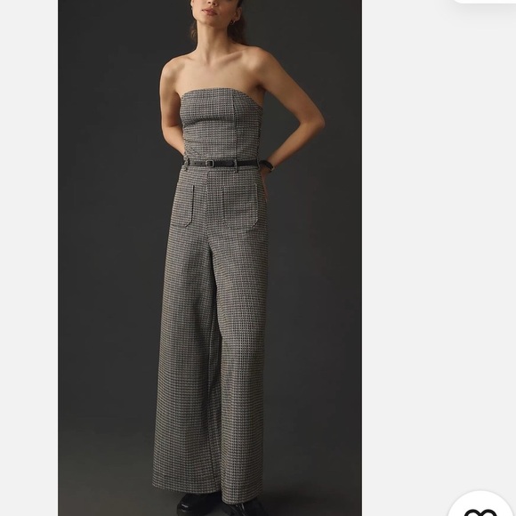 Anthropologie Maeve Strapless Houndstooth Checkered Jumpsuit
